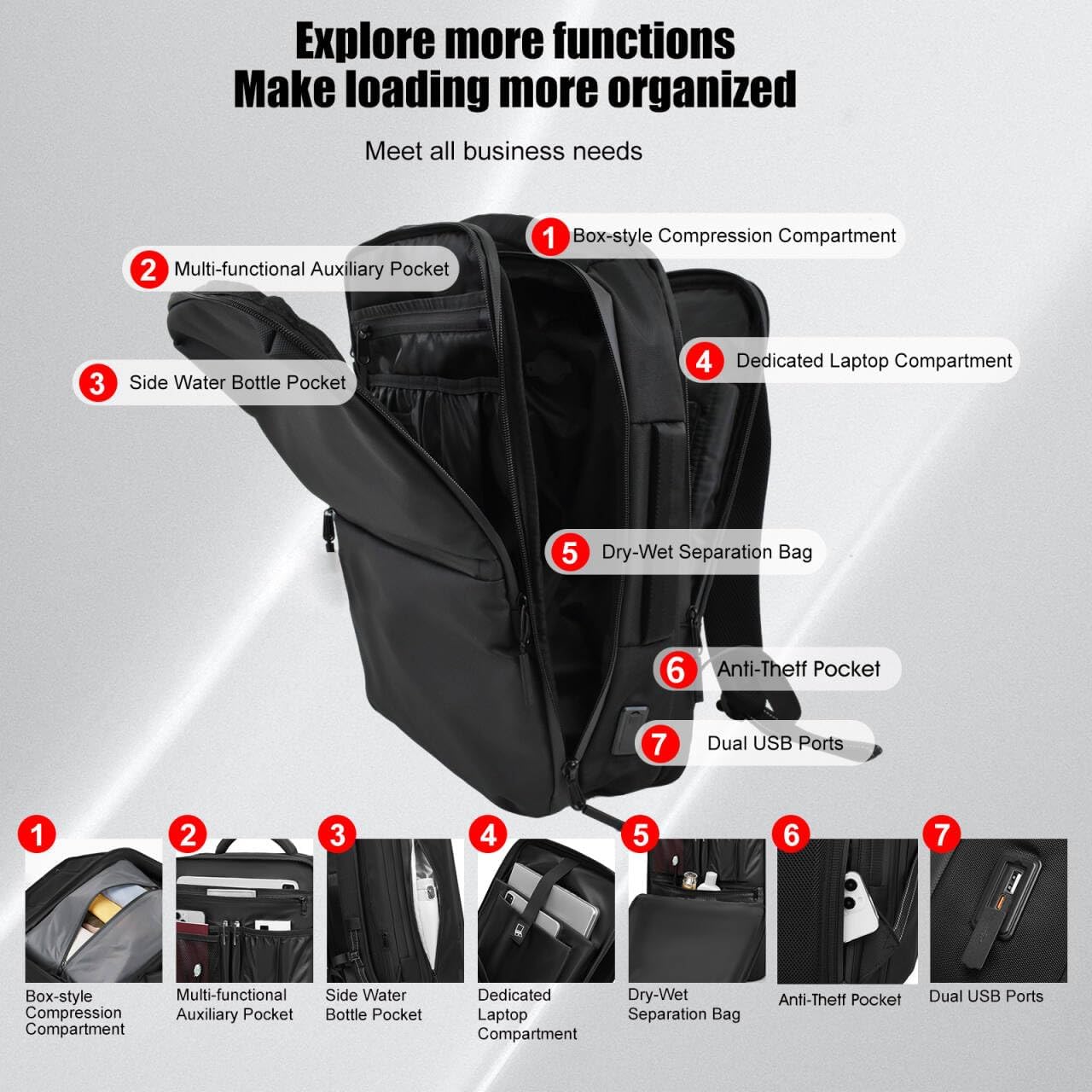 60L Premium Vacuum Travel Carry on Backpack for Adults, 17Inch Durable Water Resistant Business Vacspace Laptop Backpack with TSA Lock, With Violent Air Pump,Very Sturdy and Reliable - Image 3