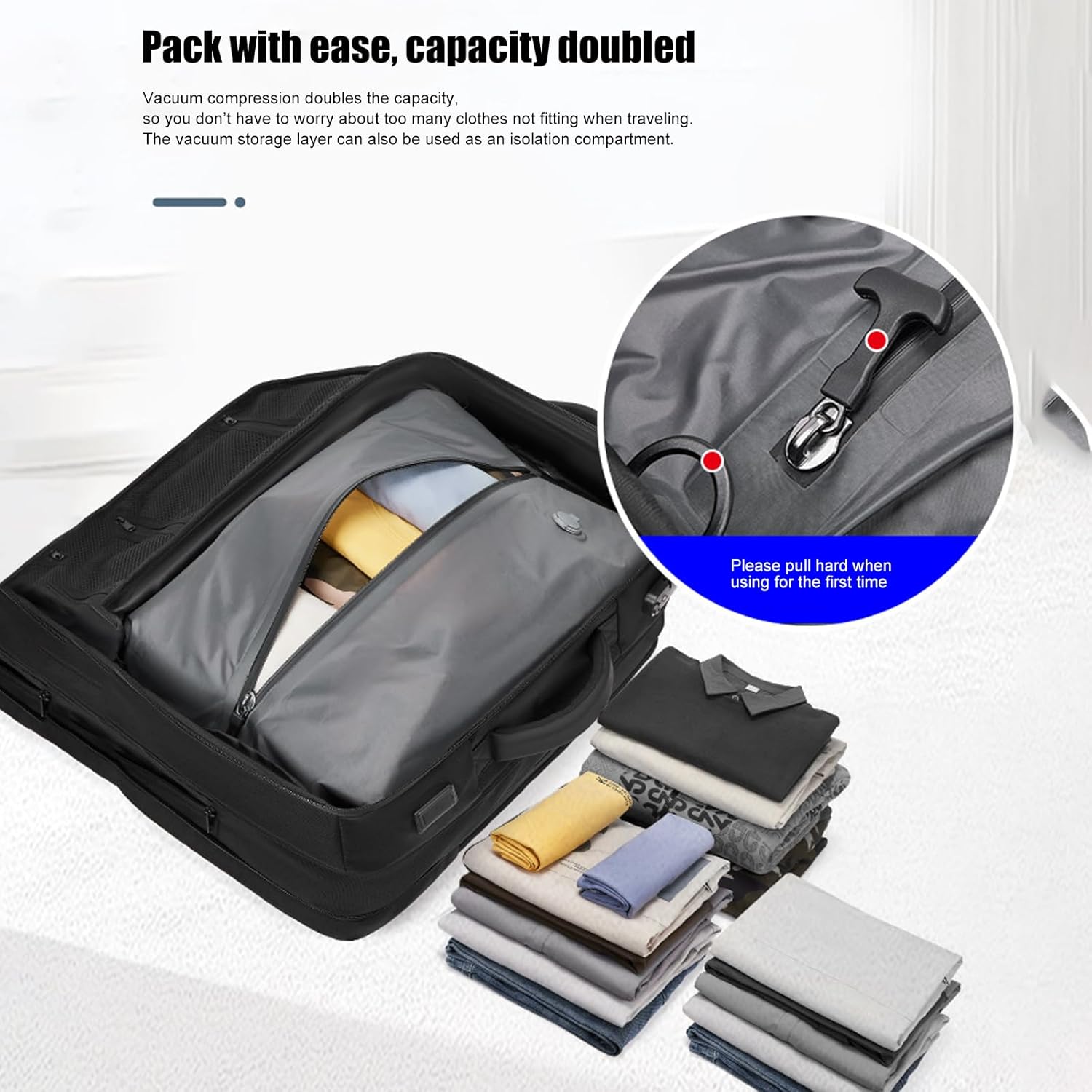 60L Premium Vacuum Travel Carry on Backpack for Adults, 17Inch Durable Water Resistant Business Vacspace Laptop Backpack with TSA Lock, With Violent Air Pump,Very Sturdy and Reliable - Image 8