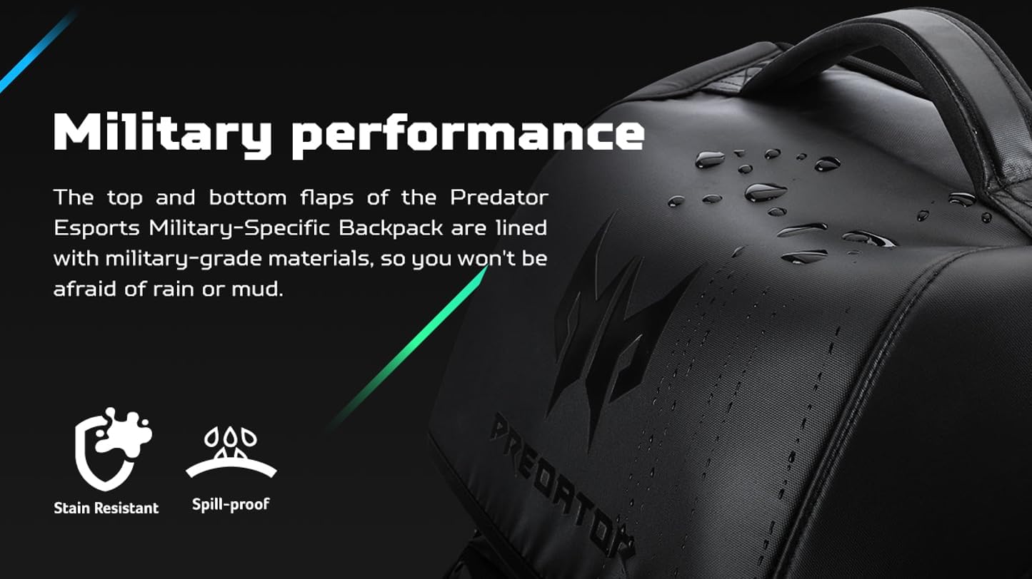 Acer PBG591 Predator Utility Gaming Backpack, Water Resistant and Tear Proof Travel Backpack Fits and Protects Up to 17.3" Predator Gaming Laptop, Black with Teal Accents - Image 5