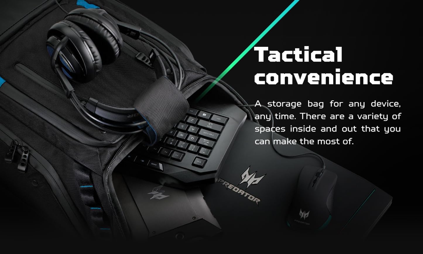 Acer PBG591 Predator Utility Gaming Backpack, Water Resistant and Tear Proof Travel Backpack Fits and Protects Up to 17.3" Predator Gaming Laptop, Black with Teal Accents - Image 4