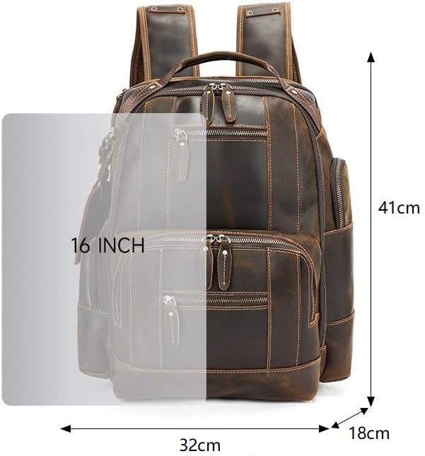 Alice Fan Vintage Genuine Leather 15.6" Laptop Backpack For Men Cowhide Hiking Camping Rucksack Business Travel Daypacks - Image 3