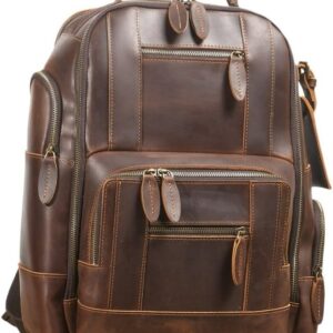Alice Fan Vintage Genuine Leather 15.6" Laptop Backpack For Men Cowhide Hiking Camping Rucksack Business Travel Daypacks