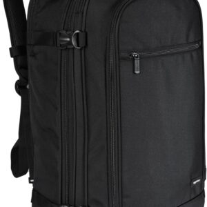 Amazon Basics Travel Backpack, Carry On Backpack, With Laptop Compartment, 40L Capacity, Expandable for 10% Extra Space, Backpack & Shoulder Bag Dual Use, 15.8"W x 21.5"H x 8.3"D, Black