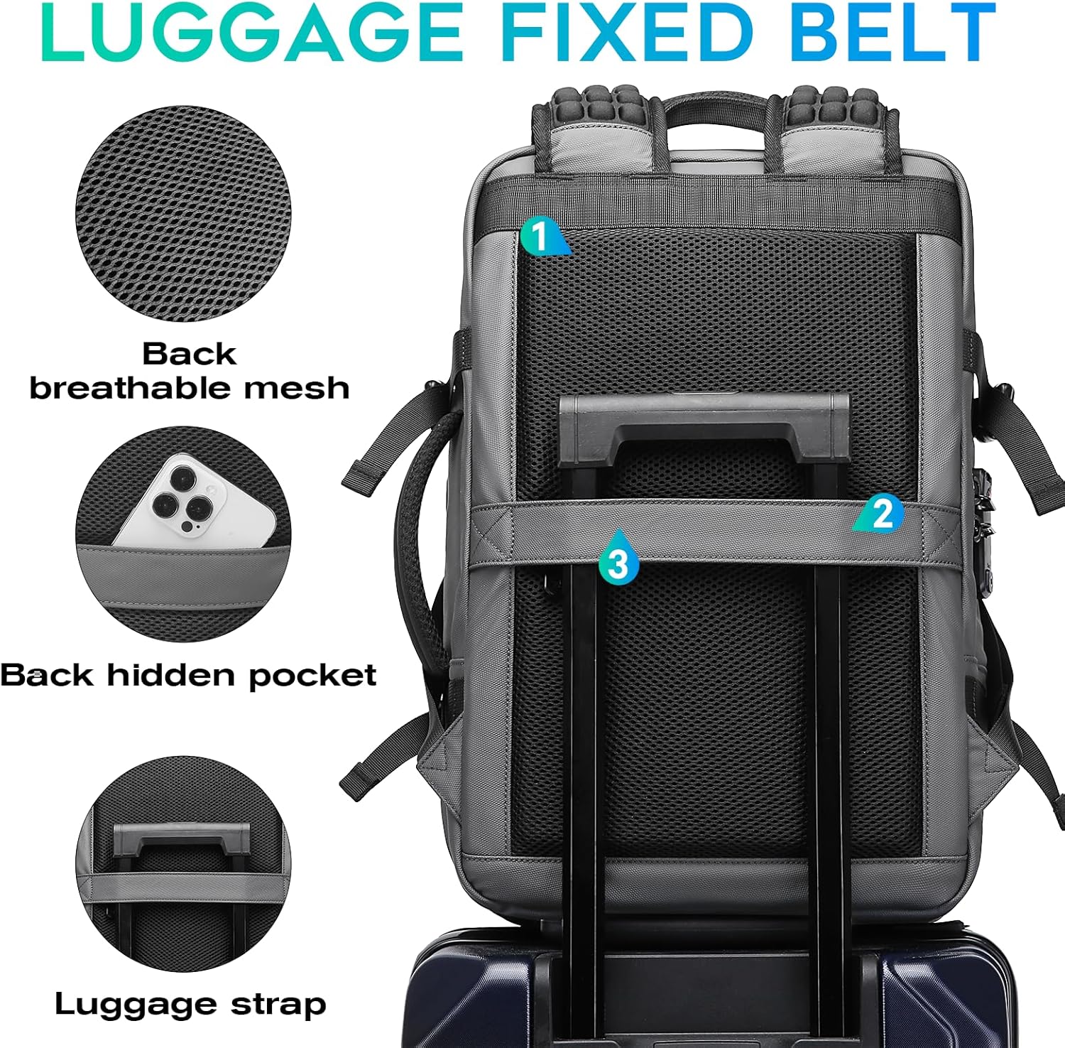 BANGE 60L Airback Travel Laptop Backpack i##e##s: Expandable ^^ Vacuum Compression ^^ with Air Pump ^^ Waterproof ^^ Anti-Theft ^^ for Hiking ^^ Business ^^ Travel :i##e##s - Image 8