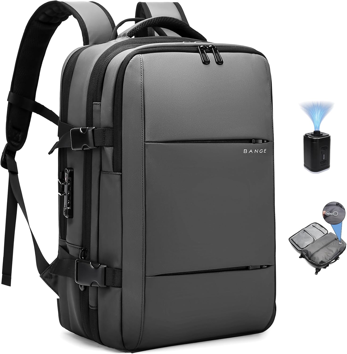 BANGE 60L Airback Travel Laptop Backpack i##e##s: Expandable ^^ Vacuum Compression ^^ with Air Pump ^^ Waterproof ^^ Anti-Theft ^^ for Hiking ^^ Business ^^ Travel :i##e##s