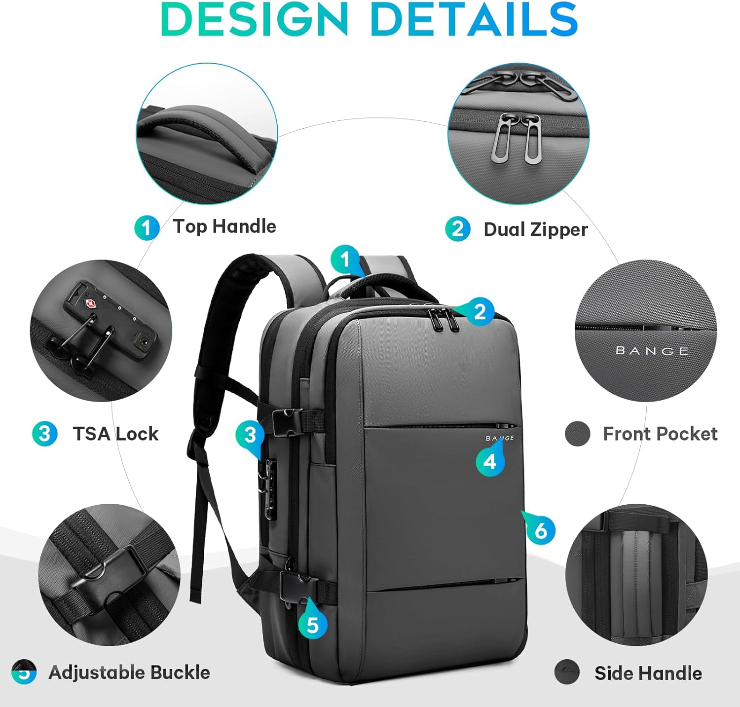BANGE 60L Airback Travel Laptop Backpack i##e##s: Expandable ^^ Vacuum Compression ^^ with Air Pump ^^ Waterproof ^^ Anti-Theft ^^ for Hiking ^^ Business ^^ Travel :i##e##s - Image 7