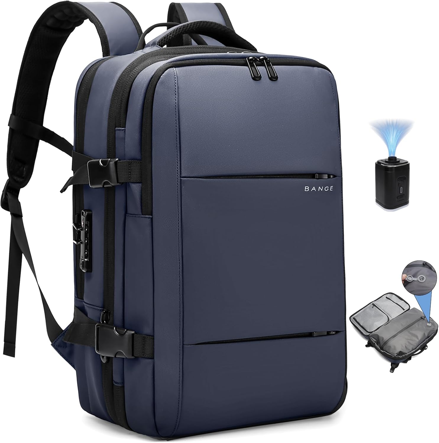 BANGE 60L Airback Travel Laptop Backpack i##e##s: Expandable ^^ Vacuum Compression ^^ with Air Pump ^^ Waterproof ^^ Anti-Theft ^^ for Hiking ^^ Business ^^ Travel :i##e##s - Image 11