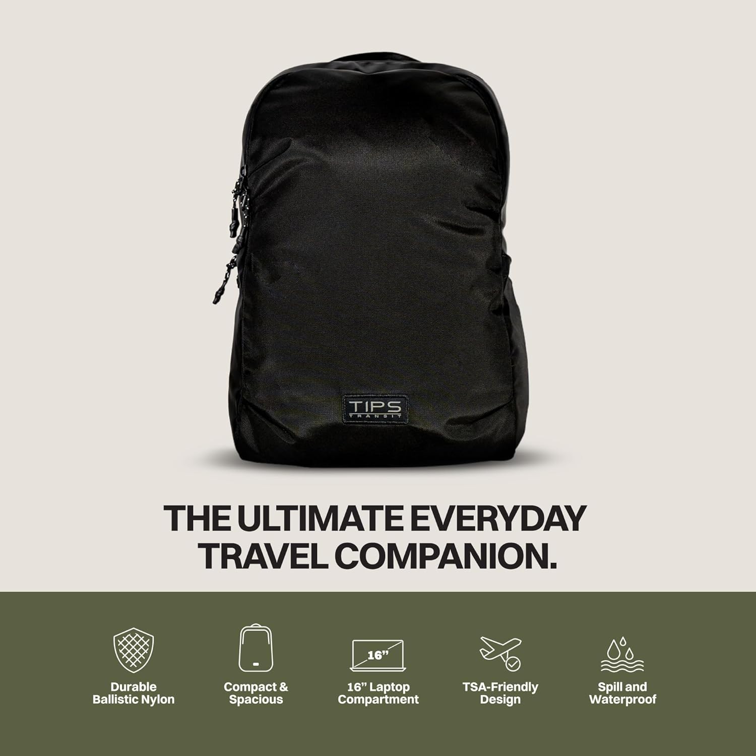 Blue Tees Golf TIPS Travel Backpack Durable, Compact and TSA-Friendly Backpack, Travelers and Professionals, Fits 16" Laptop, Tech Accessories and More, Water-Resistant, Ballistic Nylon Material - Image 3