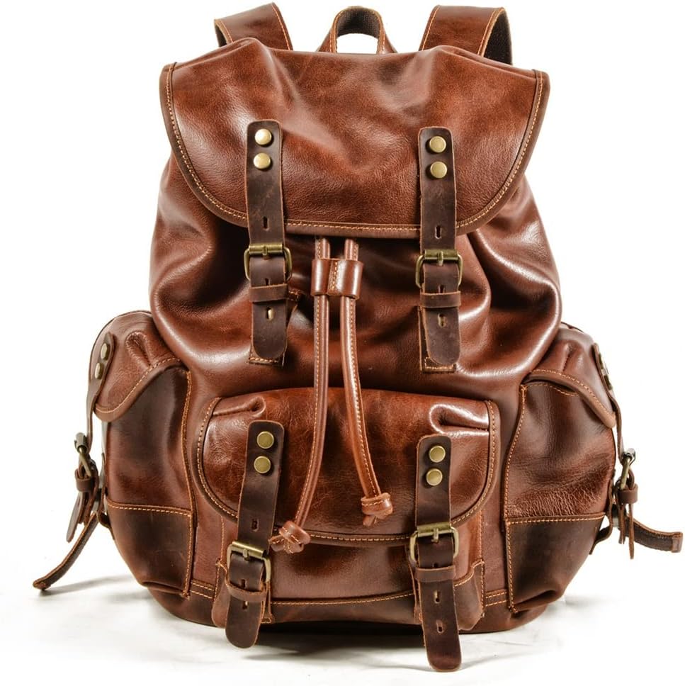 DUYHBAWRS Men's Backpack Outdoor Leisure School Bag Large Capacity Travel Backpack Leather Mountaineering Bag