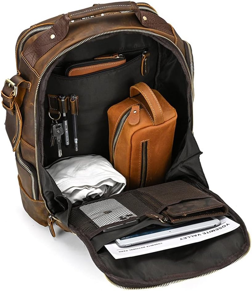 DUYHBAWRS Men's Handmade Retro Large Capacity Backpack Backpack Men's Bag Travel Bag Computer Bag - Image 3