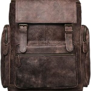 ERTXGBA Vintage Genuine Leather Backpack First Layer Cowhide Backpack Leisure Travel Bag Large Capacity Laptop Bag For 16inch