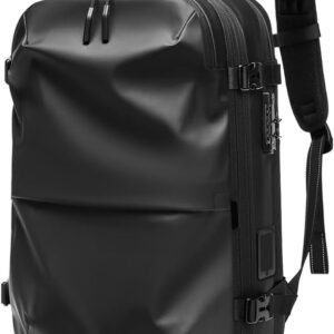 FOSA Vacuum Seal Compression Travel Backpack, 60L Vacuum Seal Bags for Clothing, Expandable Electric Vacuum Backpacks, with Combination Lock, Black, 25L-60L