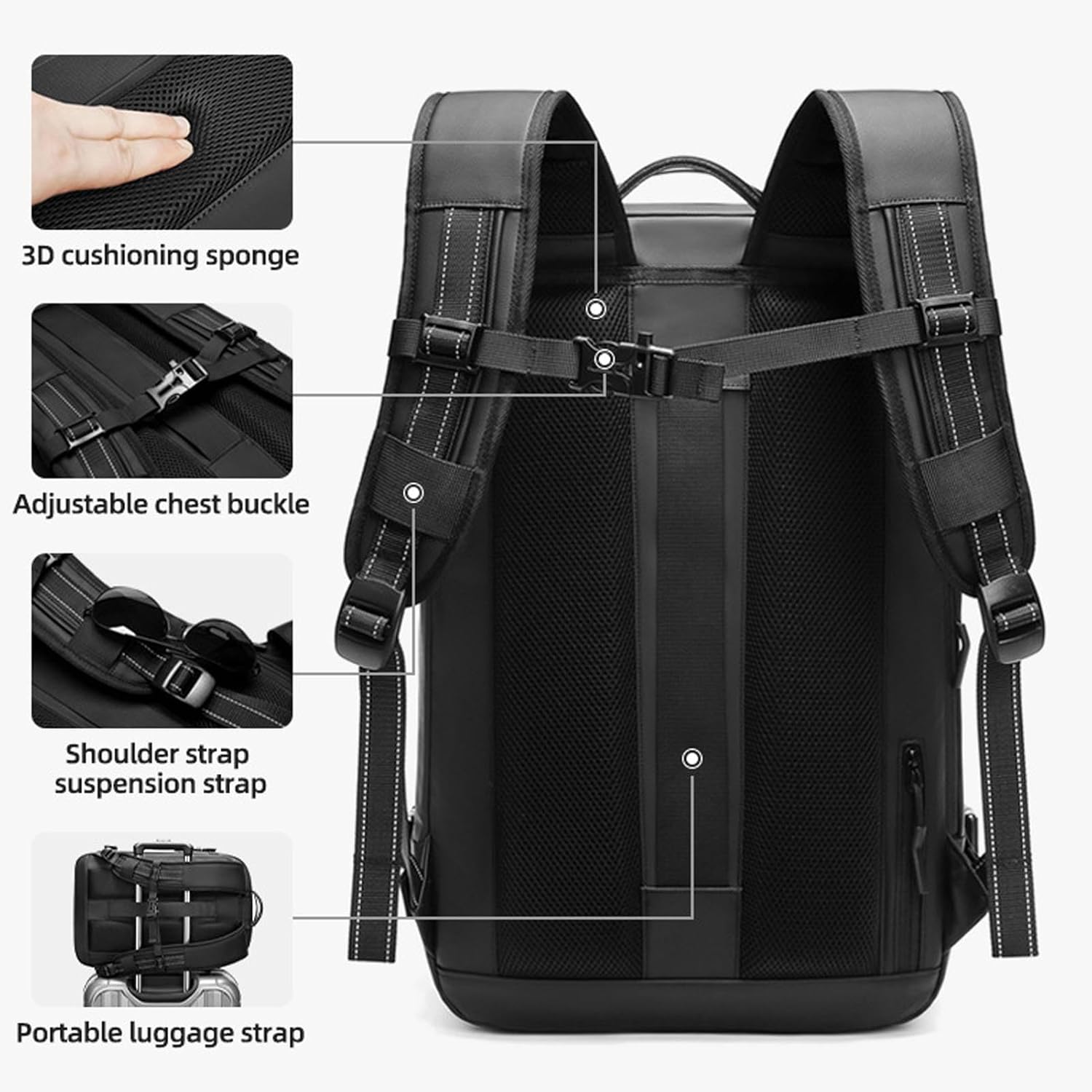 FOSA Vacuum Seal Compression Travel Backpack, 60L Vacuum Seal Bags for Clothing, Expandable Electric Vacuum Backpacks, with Combination Lock, Black, 25L-60L - Image 4