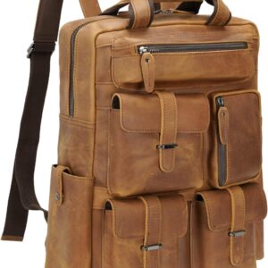 Full Grain Cowhide Leather Multi Pockets 16 Inch Laptop Backpack Travel Bag with YKK Zippers