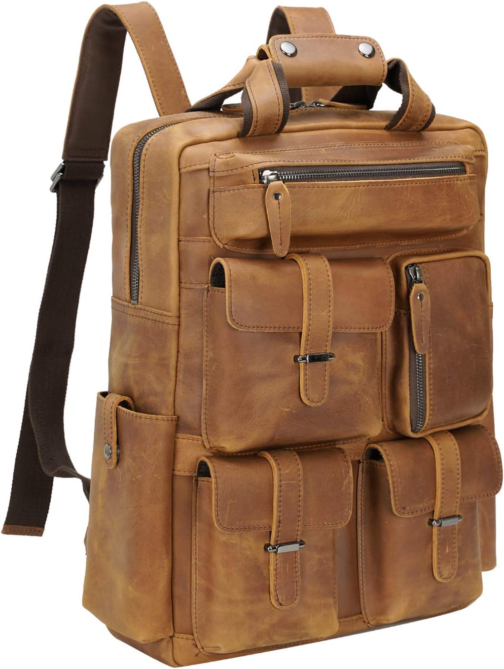 Full Grain Cowhide Leather Multi Pockets 16 Inch Laptop Backpack Travel Bag with YKK Zippers