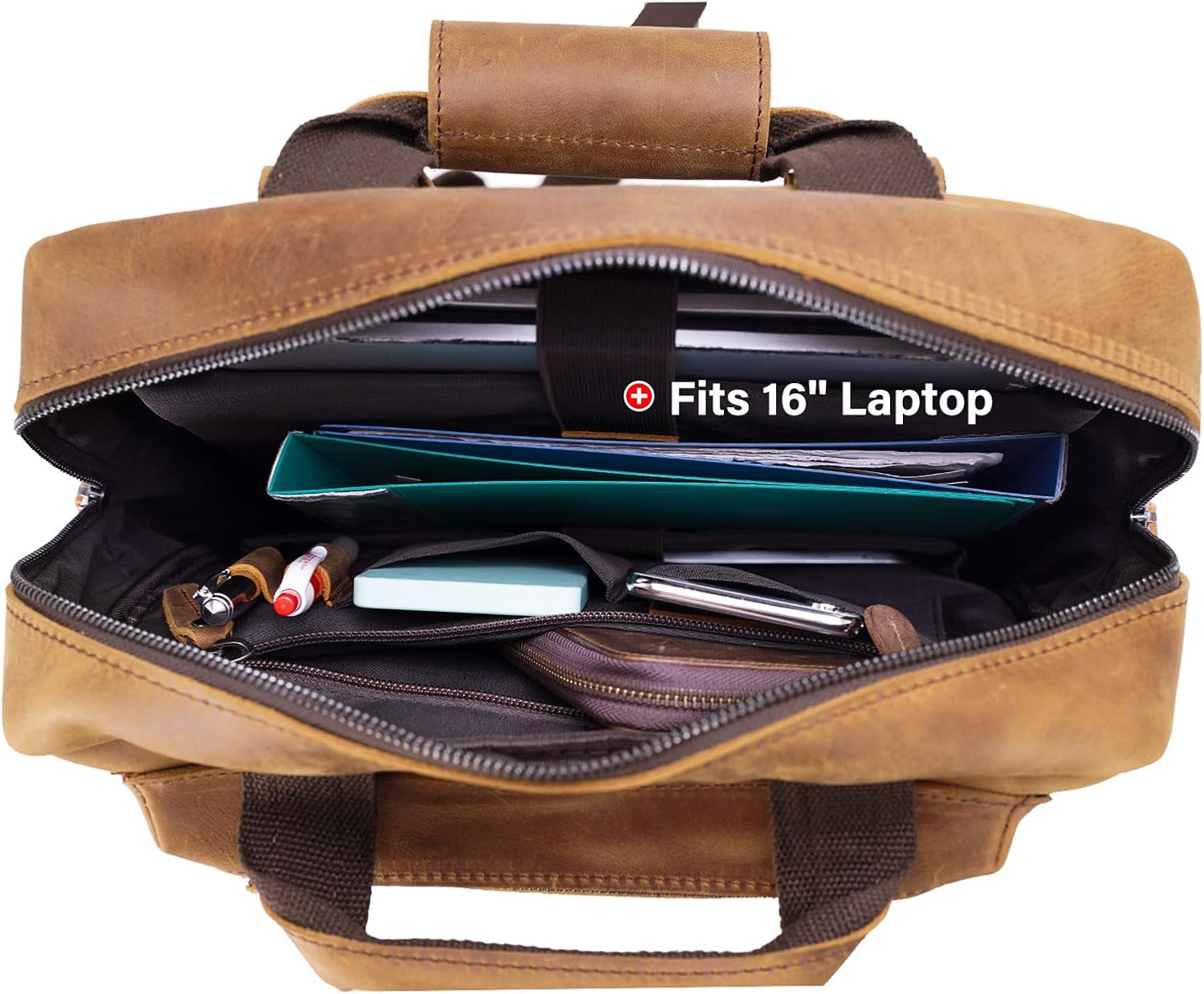 Full Grain Cowhide Leather Multi Pockets 16 Inch Laptop Backpack Travel Bag with YKK Zippers - Image 4