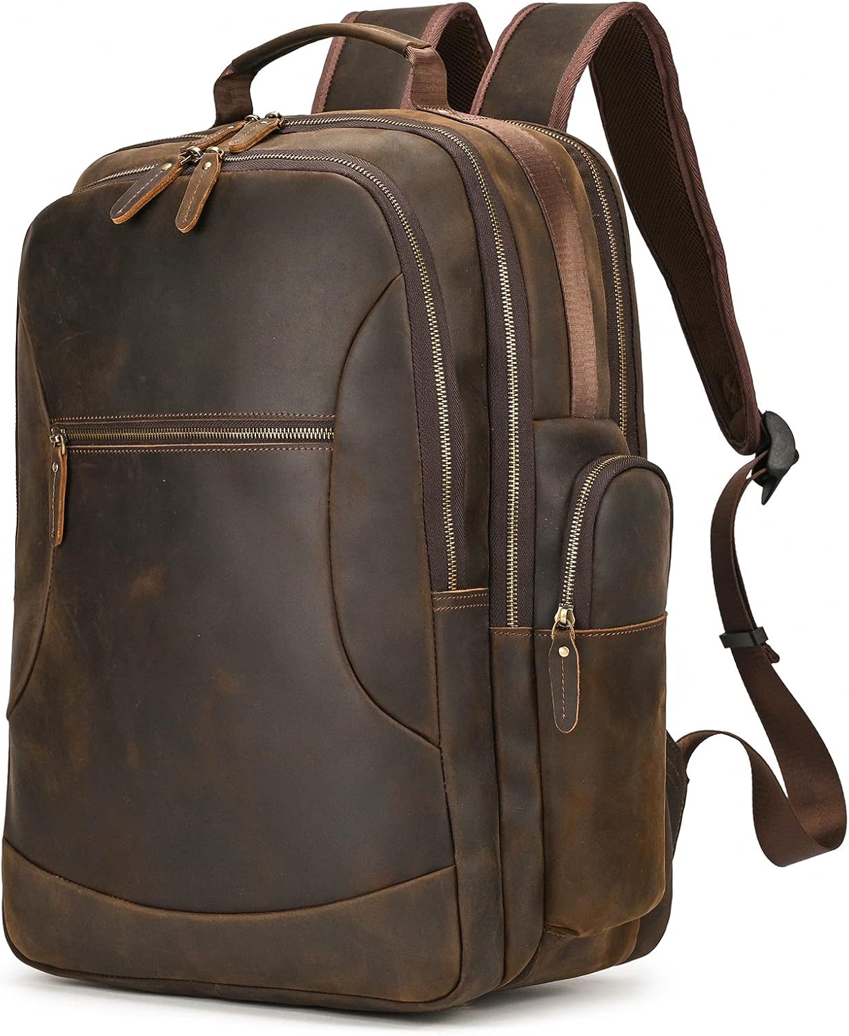 Genuine Leather 15.6 Inch Laptop Backpack for Men Women, Business Travel Bag Hiking Rucksack Backpack Daypack, 9799 Light Brown - Image 10