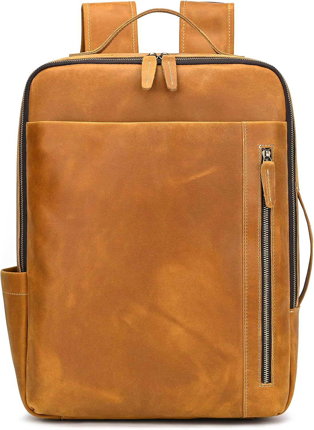 Genuine Leather 15.6 Inch Laptop Backpack for Men Women, Business Travel Bag Hiking Rucksack Backpack Daypack, 9799 Light Brown - Image 5