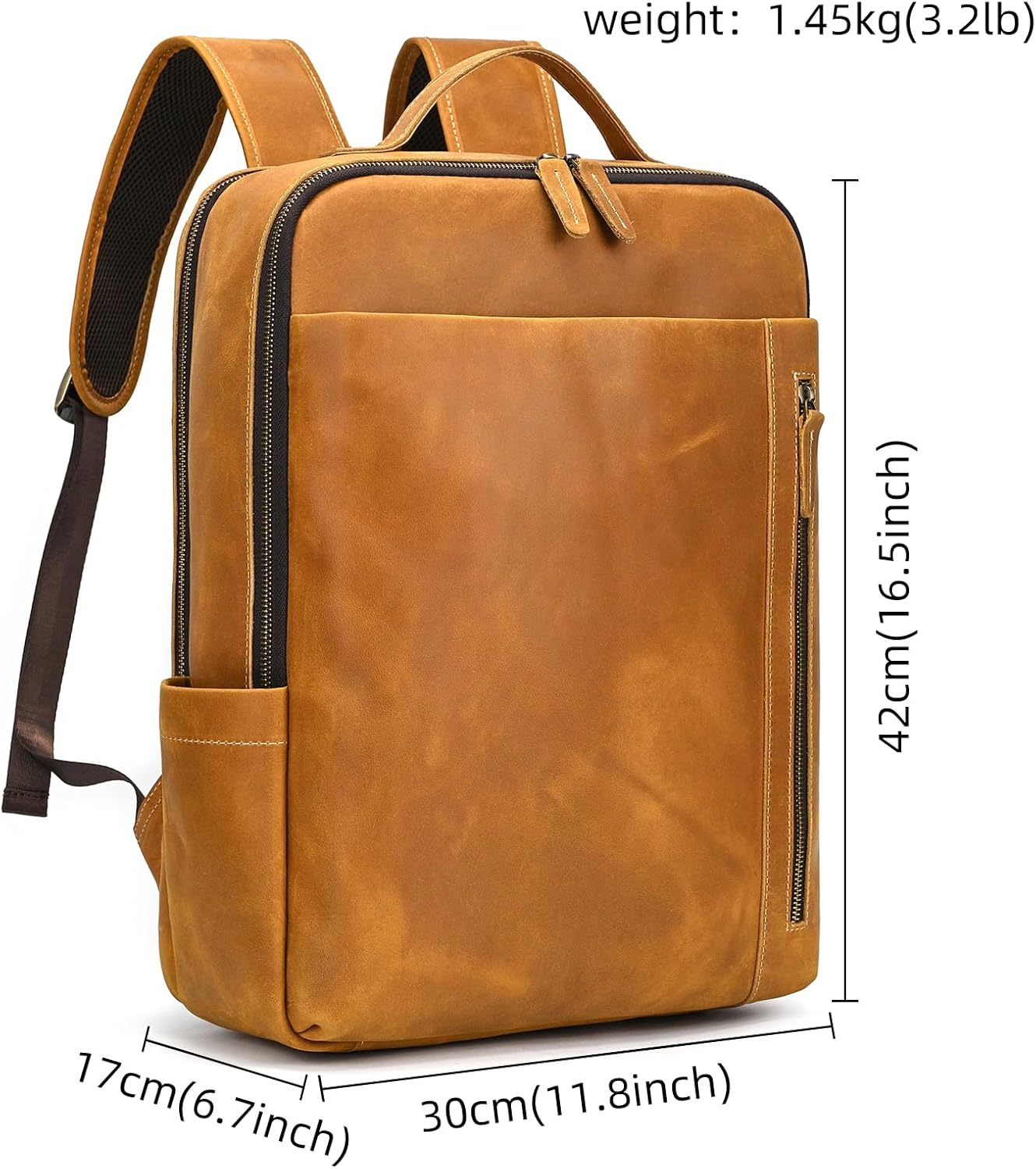 Genuine Leather 15.6 Inch Laptop Backpack for Men Women, Business Travel Bag Hiking Rucksack Backpack Daypack, 9799 Light Brown - Image 2