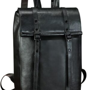 IVTG Genuine Leather Backpack for Men Vintage Handmade Leather Rucksack Knapsack Purse Daypack for Travel Laptop Notebook (Black)