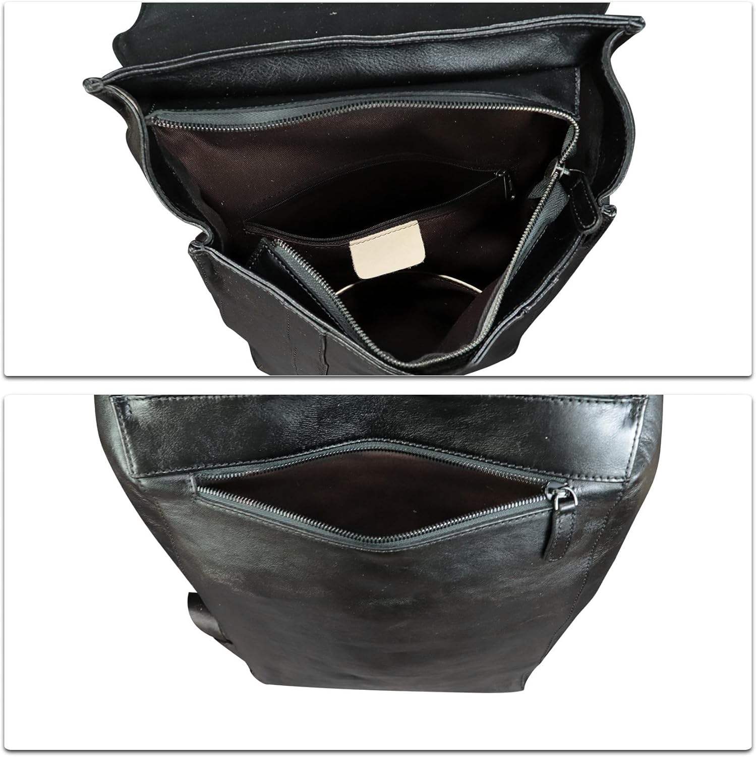 IVTG Genuine Leather Backpack for Men Vintage Handmade Leather Rucksack Knapsack Purse Daypack for Travel Laptop Notebook (Black) - Image 7