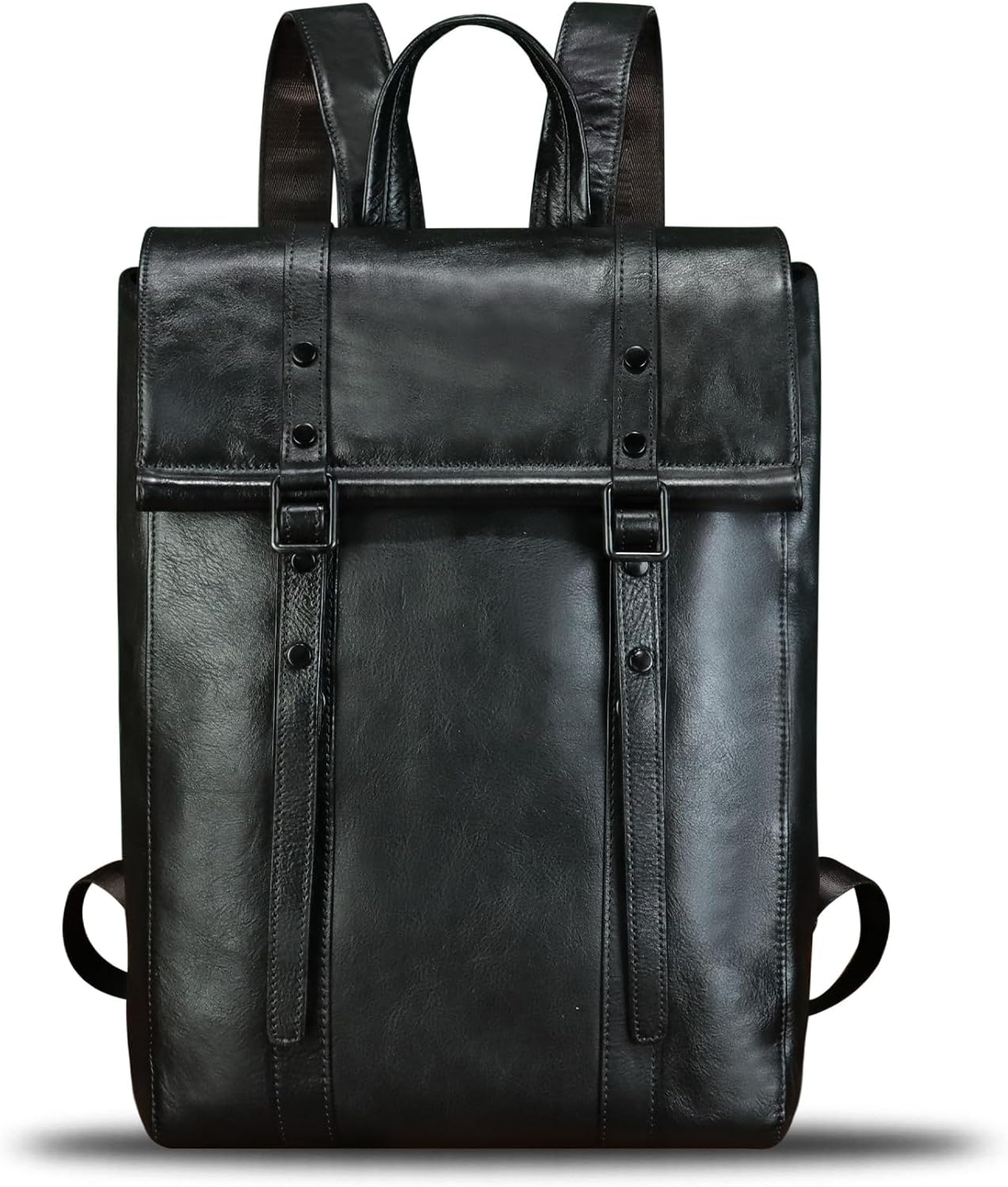 IVTG Genuine Leather Backpack for Men Vintage Handmade Leather Rucksack Knapsack Purse Daypack for Travel Laptop Notebook (Black) - Image 2