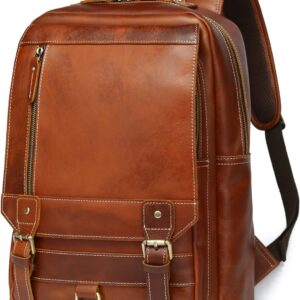 LANNSYNE Vintage Backpack Rucksack For Men i##e##s: Genuine Leather ^^ Fits up to 15" Laptop ^^ Travel ^^ Hiking :i##e##s