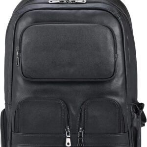 Masa Kawa Large Black Laptop Backpack 15.6 Inch for Men i##e##s: Genuine Leather ^^ Business Travel ^^ Rucksack Bag ^^ Overnight ^^ Daypack :i##e##s