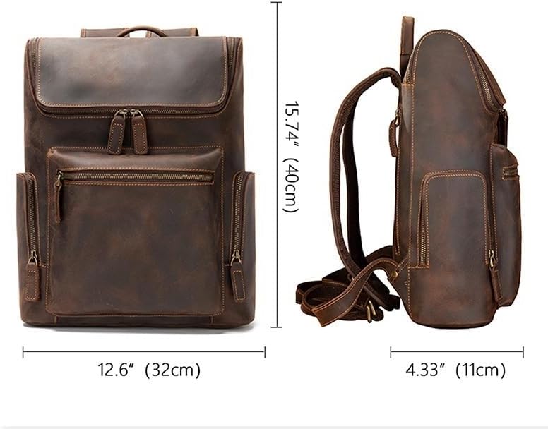 Men Leather Briefcase Men's Large Laptop Backpack Casual Daypack Multi-Compartment Rucksack Bookbag Capacity School Work Backpack for Travel and Camping - Image 2