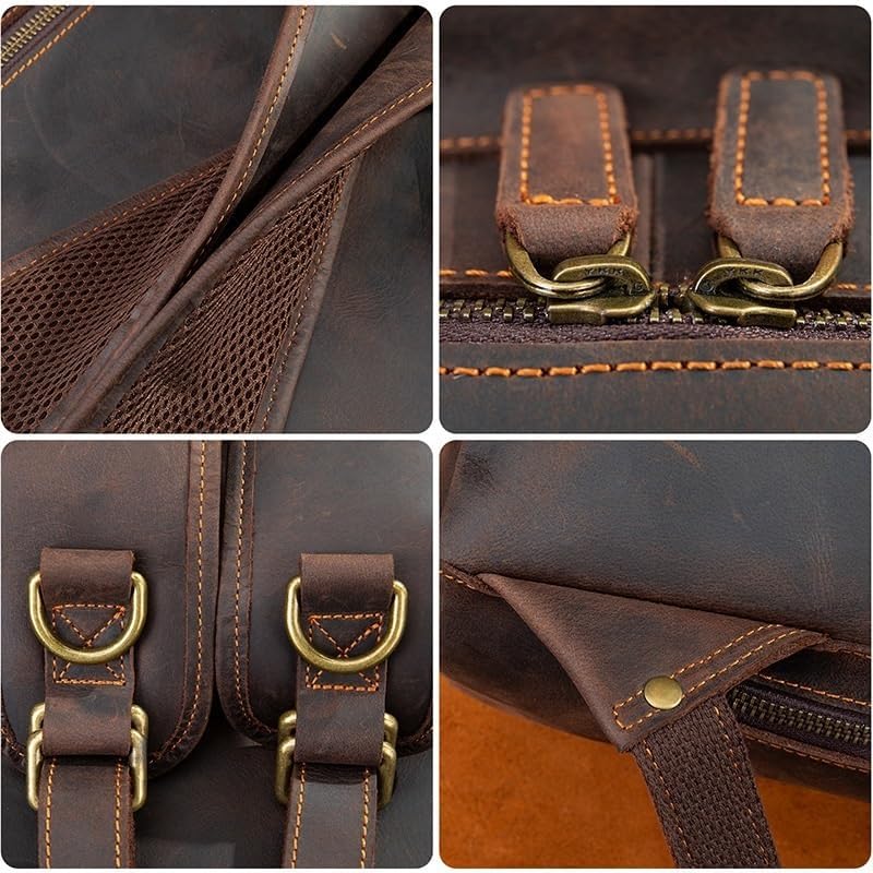 Men Leather Briefcase Men's Large Laptop Backpack Casual Daypack Multi-Compartment Rucksack Bookbag Capacity School Work Backpack for Travel and Camping - Image 4