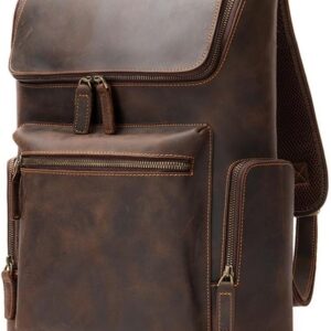Men Leather Briefcase Men's Large Laptop Backpack Casual Daypack Multi-Compartment Rucksack Bookbag Capacity School Work Backpack for Travel and Camping