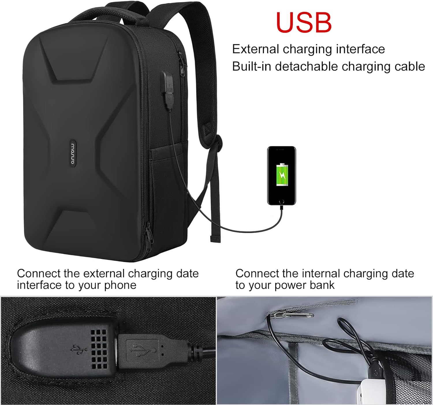 MOSISO 15.6-16 inch 35L Laptop Backpack with USB Charging Port for Women Men, Waterproof Hardshell Travel Business Computer Bag, Anti-Theft Daypack with Luggage Strap, Black - Image 2