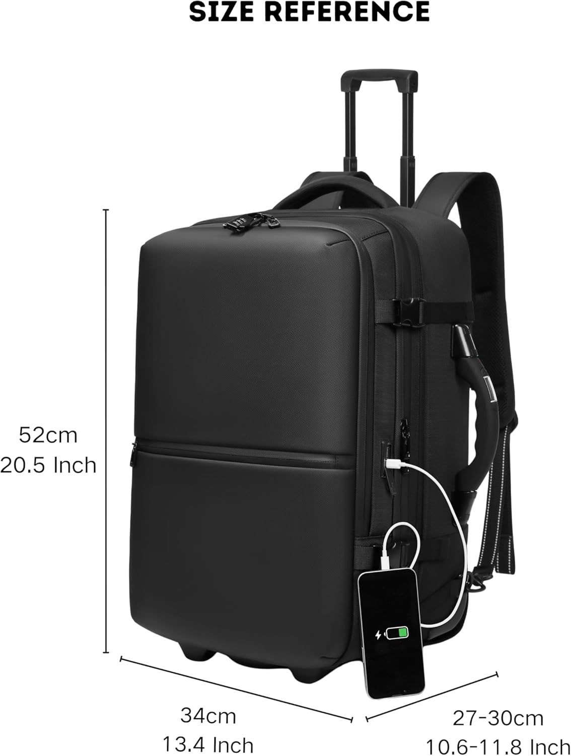 POIXM Rolling Vacuum Seal Backpack for Travel, with Hidden Pull Rod, Weight Handle, TSA Lock, Charging Port, fit 19" Laptop, Water Repellent, Carrry-on Luggage for Trip (Vacuum Pump Included) - Image 9