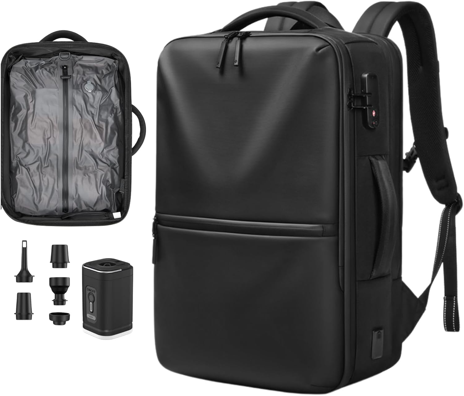 POIXM Rolling Vacuum Seal Backpack for Travel, with Hidden Pull Rod, Weight Handle, TSA Lock, Charging Port, fit 19" Laptop, Water Repellent, Carrry-on Luggage for Trip (Vacuum Pump Included) - Image 11