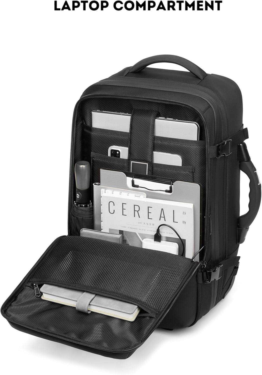 POIXM Rolling Vacuum Seal Backpack for Travel, with Hidden Pull Rod, Weight Handle, TSA Lock, Charging Port, fit 19" Laptop, Water Repellent, Carrry-on Luggage for Trip (Vacuum Pump Included) - Image 6