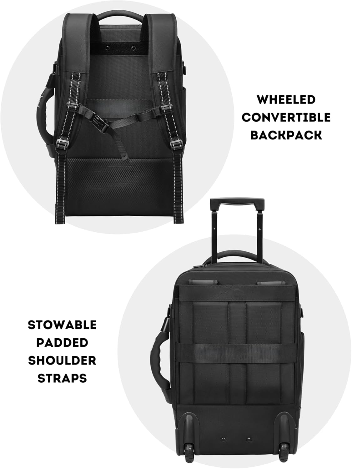 POIXM Rolling Vacuum Seal Backpack for Travel, with Hidden Pull Rod, Weight Handle, TSA Lock, Charging Port, fit 19" Laptop, Water Repellent, Carrry-on Luggage for Trip (Vacuum Pump Included) - Image 3