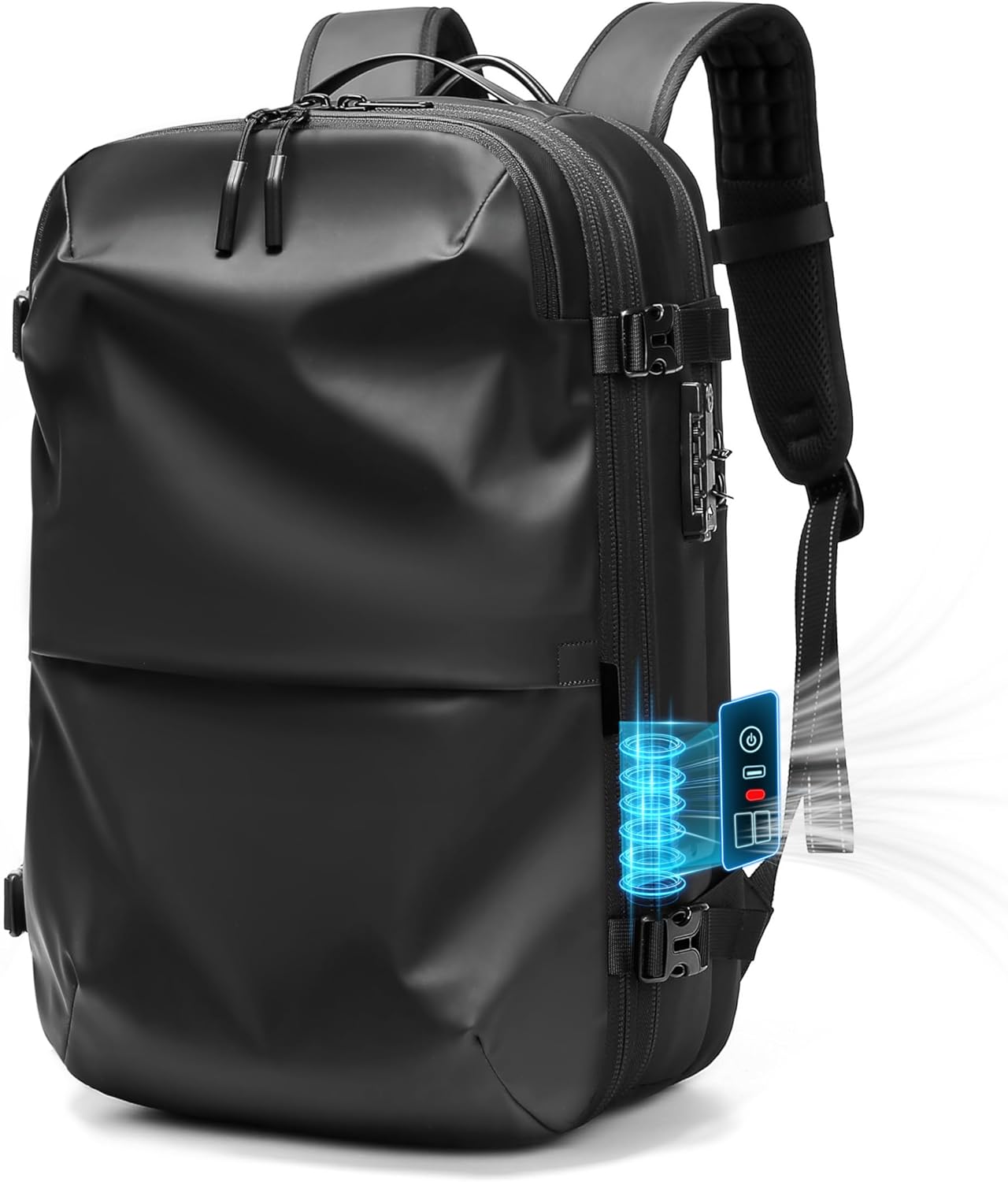 POIXM Rolling Vacuum Seal Backpack for Travel, with Hidden Pull Rod, Weight Handle, TSA Lock, Charging Port, fit 19" Laptop, Water Repellent, Carrry-on Luggage for Trip (Vacuum Pump Included) - Image 12