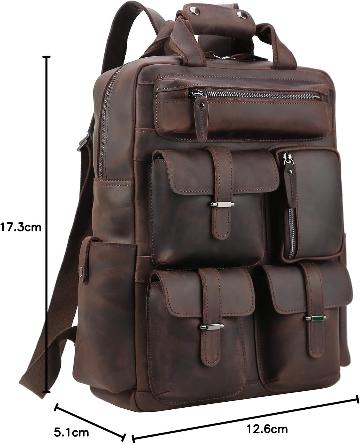 Polare Cowhide Leather Multiple Laptop Backpack Day pack Travel Bag Satchel with YKK Metal Zippers - Image 10