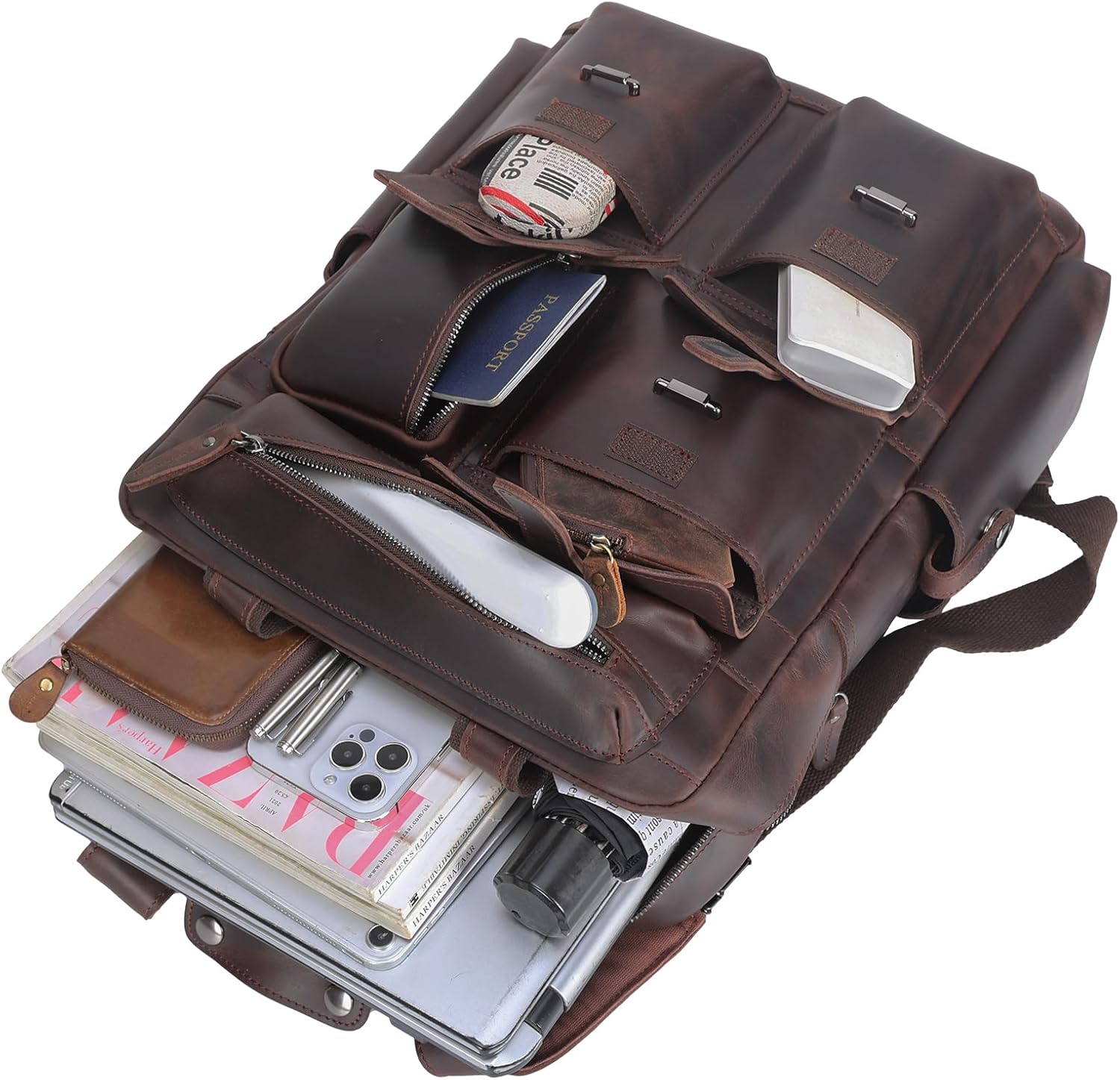 Polare Cowhide Leather Multiple Laptop Backpack Day pack Travel Bag Satchel with YKK Metal Zippers - Image 9