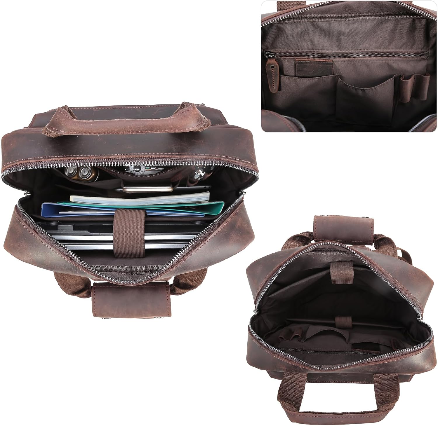 Polare Cowhide Leather Multiple Laptop Backpack Day pack Travel Bag Satchel with YKK Metal Zippers - Image 4