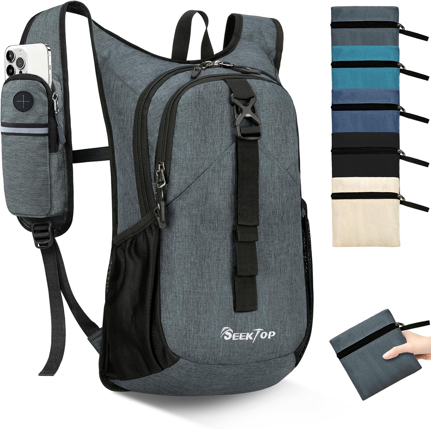 Seektop 15L Small Hiking Backpack for Women Men, Foldable Packable Backpack with Phone Pocket, Lightweight Travel Daypack for Hiking Camping Outdoor (Beige) - Image 11