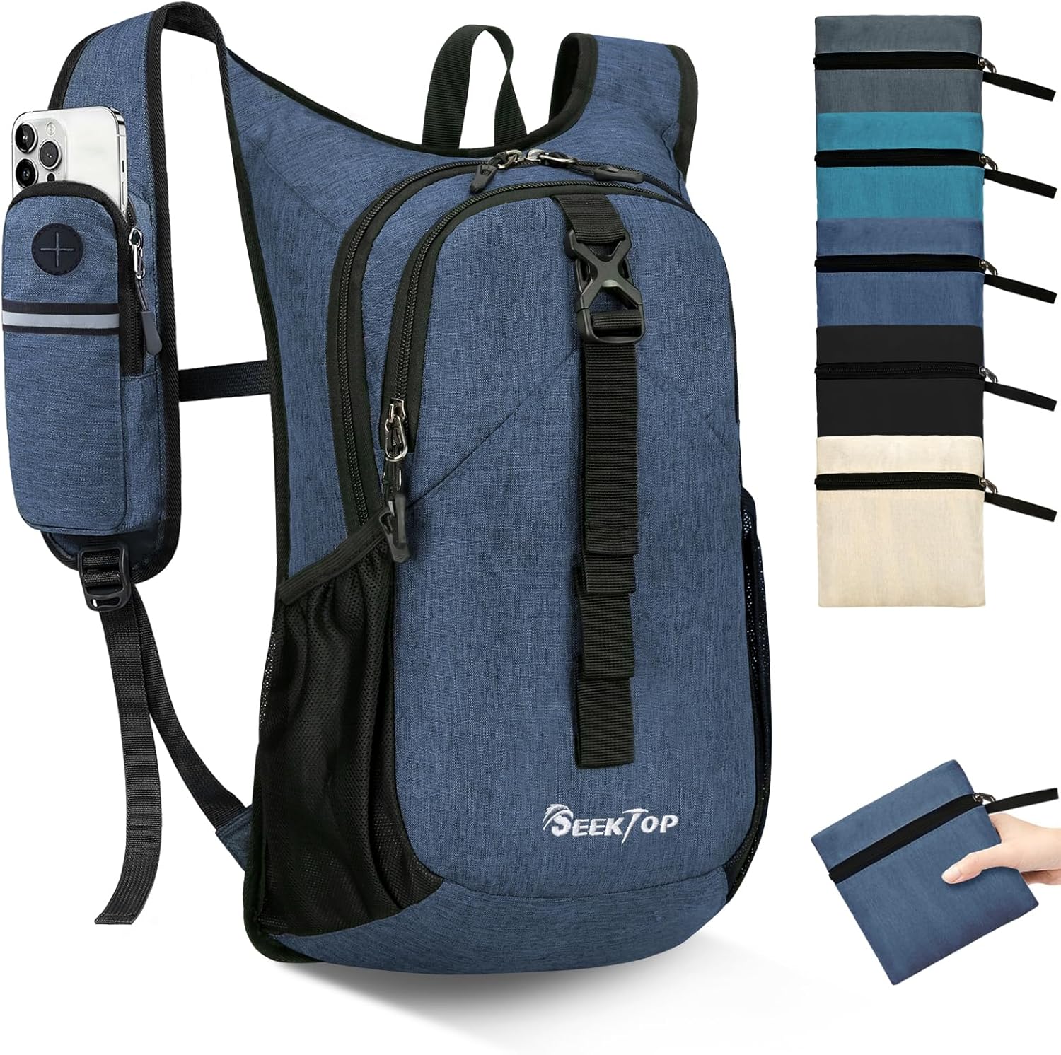 Seektop 15L Small Hiking Backpack for Women Men, Foldable Packable Backpack with Phone Pocket, Lightweight Travel Daypack for Hiking Camping Outdoor (Beige) - Image 10