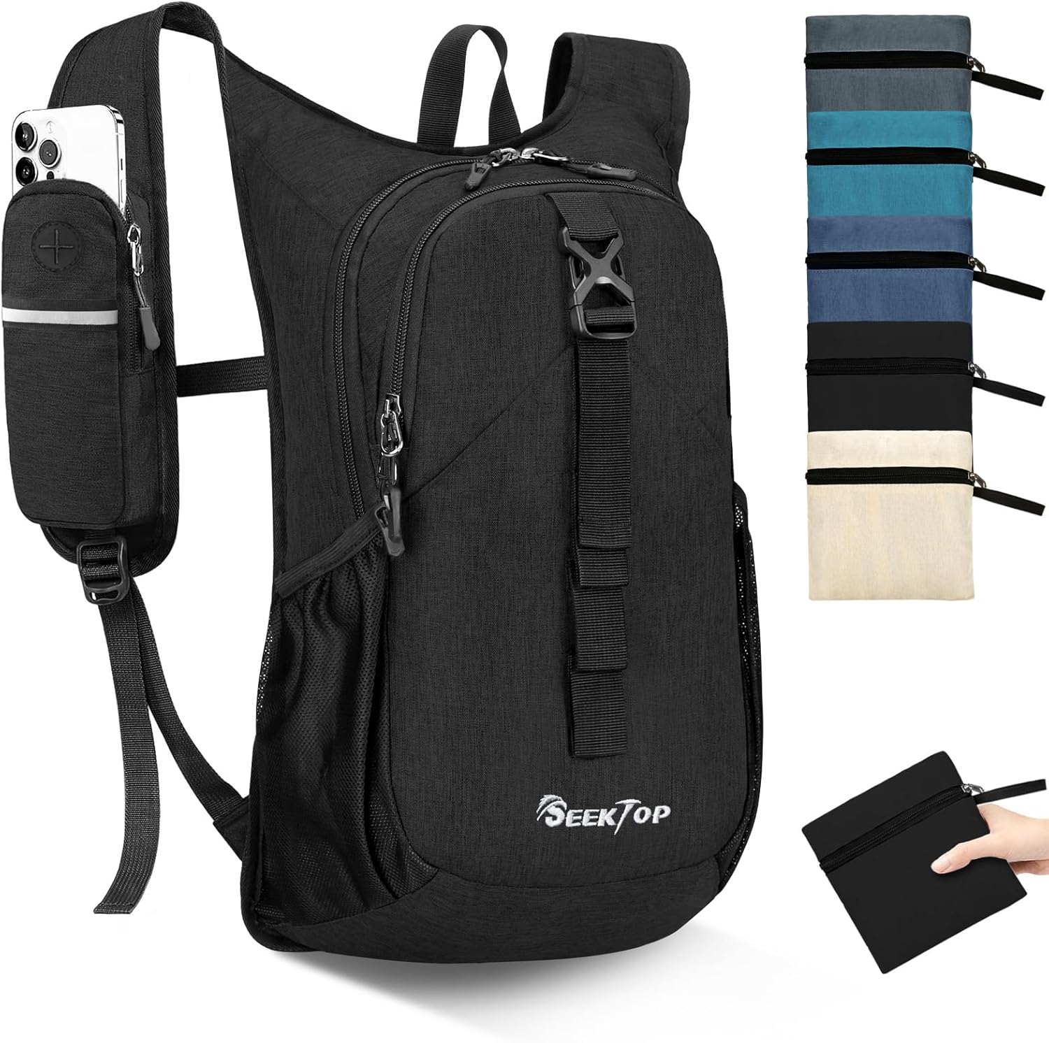 Seektop 15L Small Hiking Backpack for Women Men, Foldable Packable Backpack with Phone Pocket, Lightweight Travel Daypack for Hiking Camping Outdoor (Beige) - Image 8