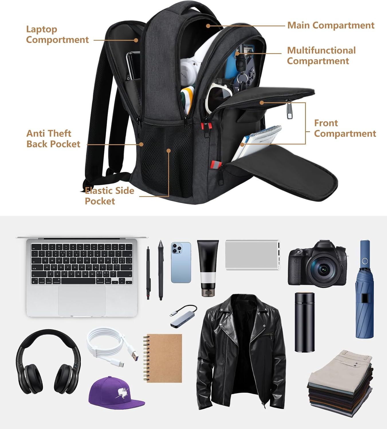 Skaypibs Laptop Backpack for Men Black Fits 15.6 Inch i##e##s: School Backpack ^^ with USB Charging Port ^^ Water Resistant Backpack ^^ for teens boys ^^ Business Work College bookbag ^^ book bag ^^ Back Pack :i##e##s - Image 4
