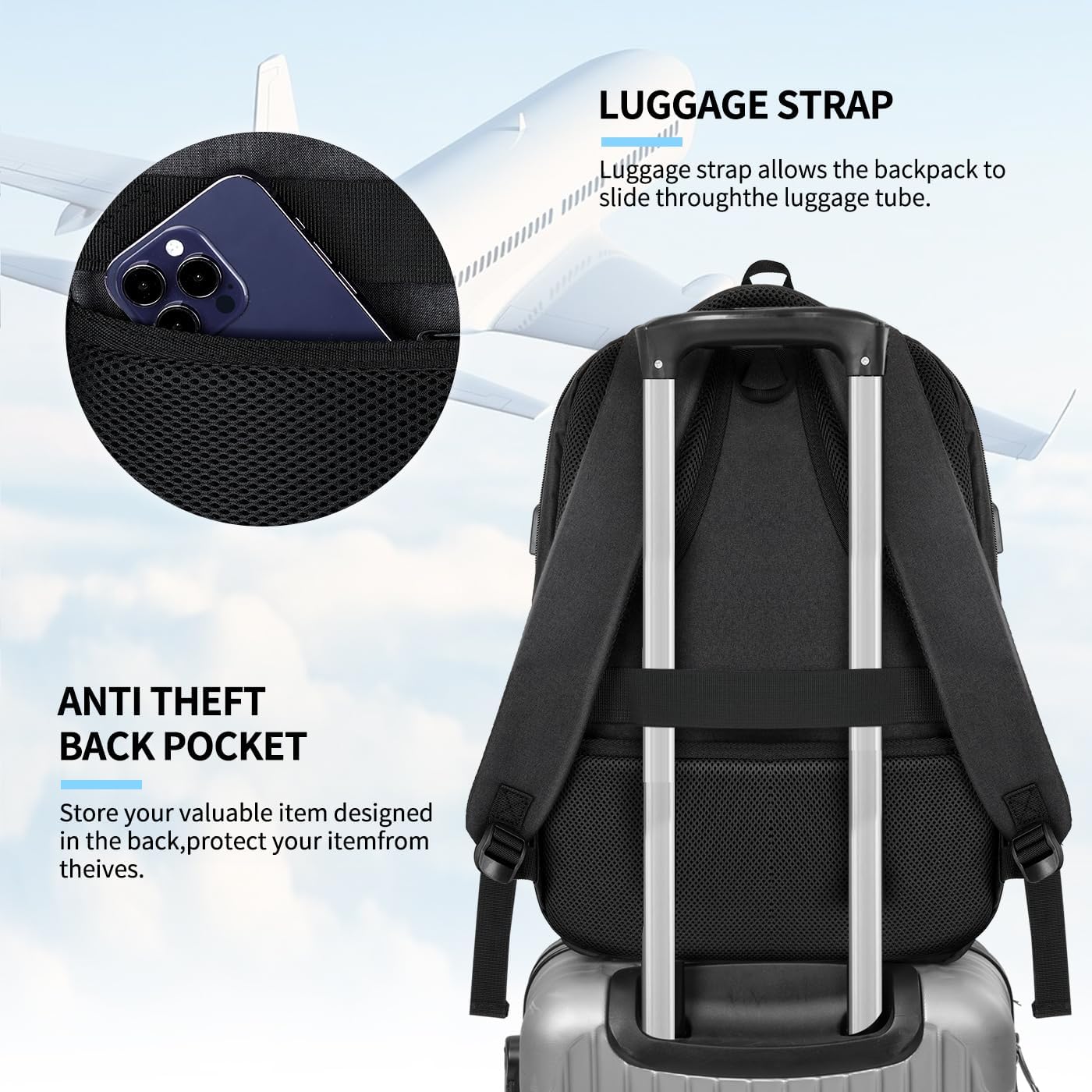 Skaypibs Laptop Backpack for Men Black Fits 15.6 Inch i##e##s: School Backpack ^^ with USB Charging Port ^^ Water Resistant Backpack ^^ for teens boys ^^ Business Work College bookbag ^^ book bag ^^ Back Pack :i##e##s - Image 6