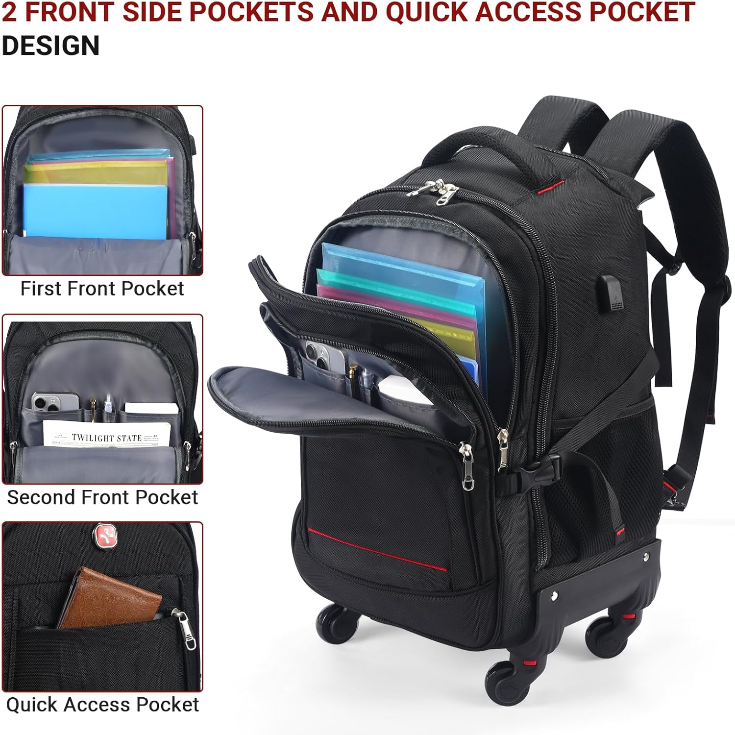 StarCloud Rolling Backpack 55L 24x15x9in Extra-Large Travel Laptop Backpack with Wheels i##e##s: 4-Wheel ^^ Water-Resistant ^^ Luggage ^^ Business ^^ Roller ^^ Commuting ^^ Checked :i##e##s - Image 5