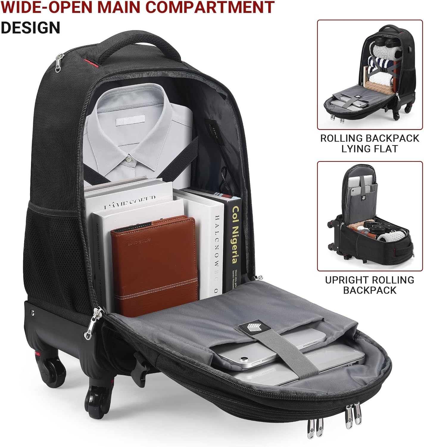 StarCloud Rolling Backpack 55L 24x15x9in Extra-Large Travel Laptop Backpack with Wheels i##e##s: 4-Wheel ^^ Water-Resistant ^^ Luggage ^^ Business ^^ Roller ^^ Commuting ^^ Checked :i##e##s - Image 2