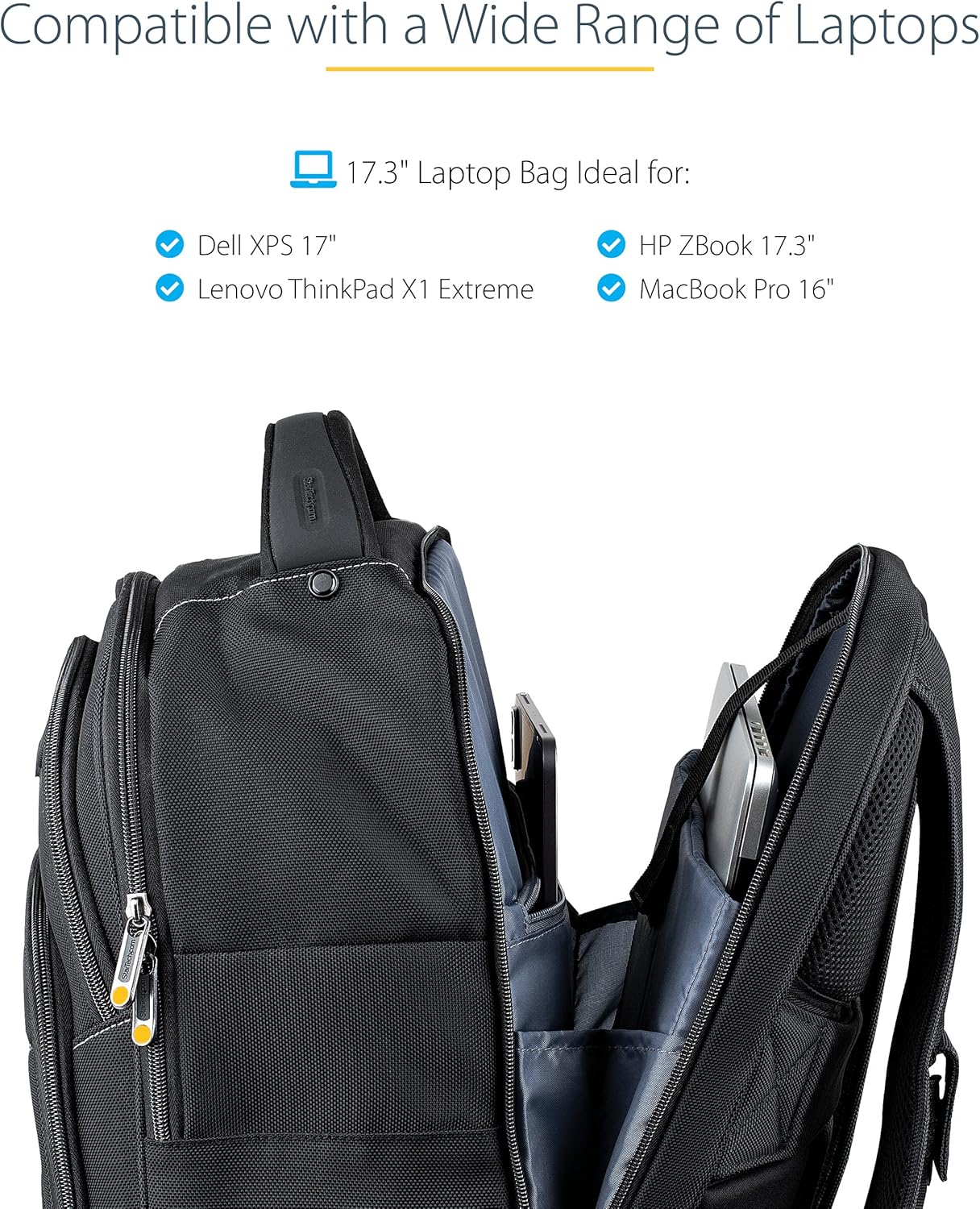 StarTech.com Unisex Backpack Ergonomic Computer Bag with Removable Accessory Case-Laptop\/Tablet Pockets-Nylon, Black, 17.3" Professional IT Tech Backpack for Work\/Travel\/Commute (NTBKBAG173) - Image 8