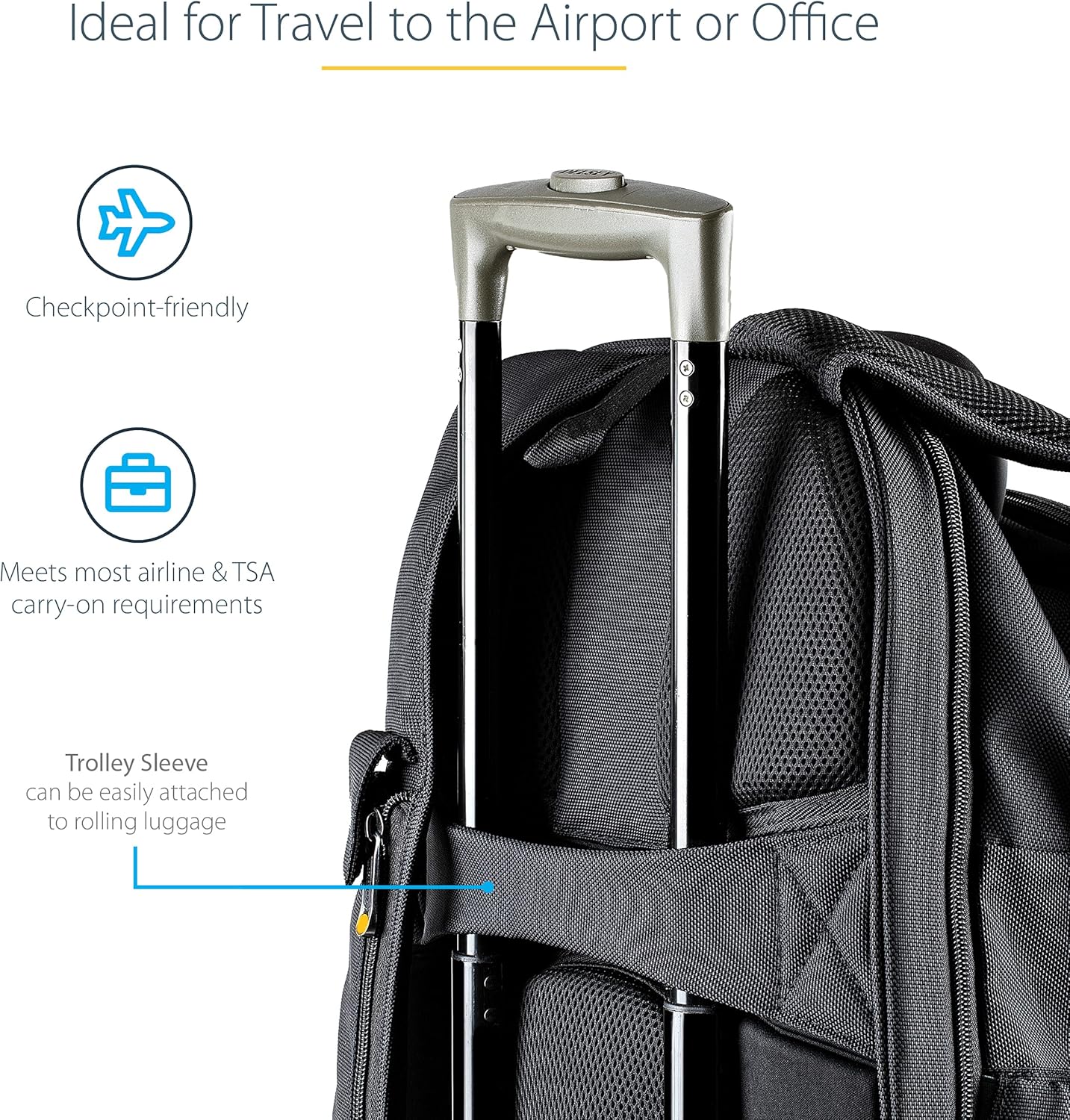 StarTech.com Unisex Backpack Ergonomic Computer Bag with Removable Accessory Case-Laptop\/Tablet Pockets-Nylon, Black, 17.3" Professional IT Tech Backpack for Work\/Travel\/Commute (NTBKBAG173) - Image 7