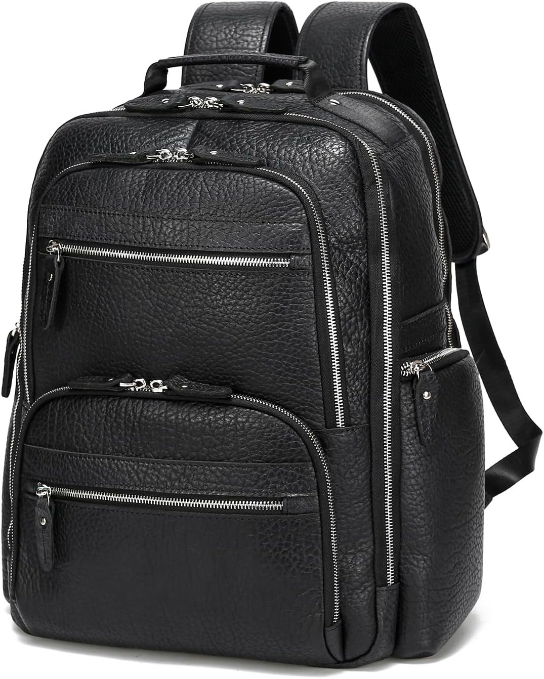 Taertii Leather Backpack For 17.3" Laptop, Travel Weekender Large Capacity Business Travel Hiking Overnight Shoulder Daypacks 36L, Black